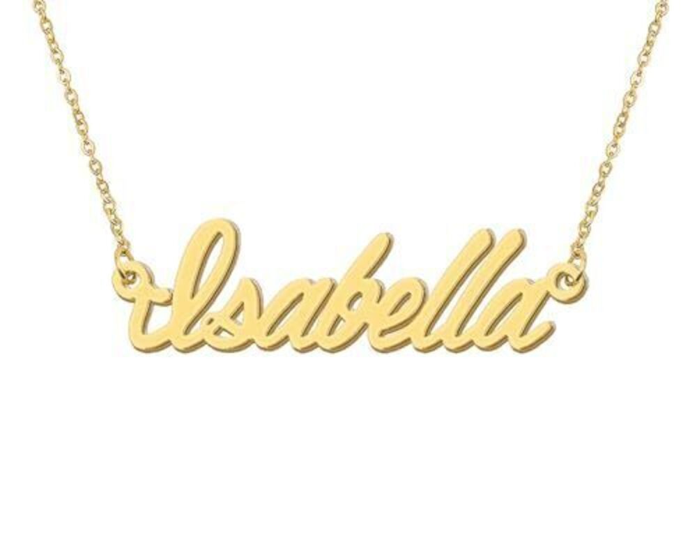 9869 18k Gold Plated Isabella Name Charm Necklace Nameplate Necklace